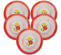 MUELODSIC 5pcs Retro Red Floral Enamelware Bowls Thickened Soup Basins Lightweight Reusable Camping Picnic Snack Dishes Set with Smooth Easy-Clean Surface