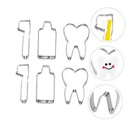 MUELODSIC 6pcs Stainless Steel Cookie Cutter Tooth Toothpaste Toothbrush Shapes Baking Mold Kit for Home Use Silver