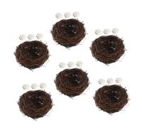 MUELODSIC 6set Handwoven Rattan Bird Nest with Fake Eggs Artisan Decorative Ornaments for Garden Patio Succulent Planters Indoor Outdoor Nature Inspired Craft Gift