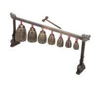 MUELODSIC Antique Chinese Bells Instrument Single Layer Seven round Bronze Chimes Vintage Percussion Musical Instrument Ornament for Home Decor and Collectors