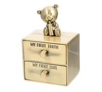 MUELODSIC Baby Teeth Keepsake Box Easy to Store with Zinc Alloy 2 Drawers Portable Bear Shape Tooth Storage Box Infant Girls