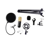 MUELODSIC Bm Broadcasting Condenser Microphone Kit with Mount and Phone Stand Wind Pop Filter Sound Card Wide Frequency for Studio Recording Podcasting Streaming Black Gold