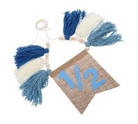 MUELODSIC Boho Style Shower Tassel Banner with Wooden Beads Elegant Blue Half Birthday Party Decoration for High Chair Simple Hanging Wall Decor for Celebrations