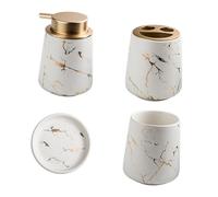 MUELODSIC Ceramic Bathroom Accessory Marble Print Toothpaste Cup Toothbrush Holder Soap Dish Multipurpose Wash Cup for Bathroom Countertop Organizer Dark Green