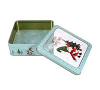 MUELODSIC Christmas Cookie Tin and Candy Tinplate Box for Holiday Treats, Medium Square Metal Storage Container See-through Window, Suitable for Xmas Party and Biscuit Storage