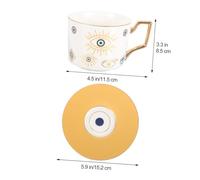 MUELODSIC Evil Eye Ceramic Latte Cup with Saucer Set Stylish Flat Base Coffee Mug for Home and Office Easy-Clean Porcelain Tea Coffee Cups for Afternoon Tea and