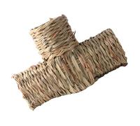 MUELODSIC Hand Woven Three-way Hamster Tunnel Hideout Natural Grass Chew Resistant Guinea Pig and Chinchilla Play Shelter Small Pet Exercise Habitat