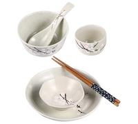 MUELODSIC Japanese Tableware Set 6 Pcs Ceramic Tableware Set for Practical Dining Includes Bowl Plate Cup Spoon and Chopsticks Easy to Clean 18.5Cm