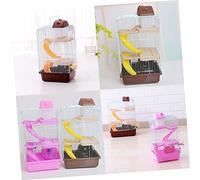 MUELODSIC Luxury Three Layer Small Pet Cage Villa with Running Wheel and Leakproof Water Jug Chinchilla Cage for Hamsters and Small Animals Portable Coffee Colored Habitat