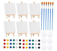 MUELODSIC Mini Canvas Kit 6 Small 10x10cm Canvases, Watercolor and Oil Paints, Brushes, and Palette Set for Boys and Girls and Adults, Portable Mini Easel Art Supplies for Travel and Party Crafts