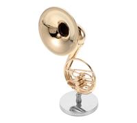 MUELODSIC Miniature Brass French Horn Model with Case Decorative Gold-plated Musical Instrument for Dollhouse Display and Music Room Ornament for Collectors and Music Enthusiasts