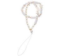 MUELODSIC Moon and Star Beaded Phone Lanyard Wrist Strap with Pearl Accents Handmade Soft Clay Mobile Phone Chain for Women and White