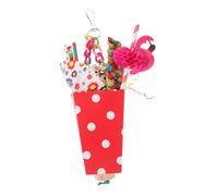 MUELODSIC Parrots Chewing Hanging Foraging Shredding Bird Cage Accessory for Budgies Cockatiels Conures Red Ice Cream Snack Bucket Design