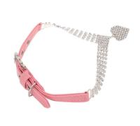 MUELODSIC PET Collar Necklace Adjustable Pink Rhinestone Heart Pendant 3.54' Wide Polyester Alloy for Cat Small Pets Daily Decor Puppy Kitten