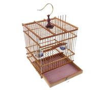 MUELODSIC Rectangular Bamboo Songbird Cage with Swing Hook and Tray Carbonized Purple Finish Birdhouse for Goldfinches and Zosterops Indoor Balcony Decorative Pet Bird Habitat