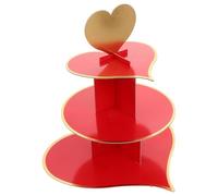 MUELODSIC Red Heart Tiered Cake Stand Paper Dessert Display Rack Three-Layer Cupcake Holder Tower for Wedding Party and Celebration