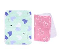 MUELODSIC Reusable Waterproof Guinea Pig Pee Pads and Small Animal Sleeping Mat, Washable Absorbent Cage Liners 70x90cm for Hamsters, Rabbits, Chinchillas, 2pcs Blue Pink Heart Design