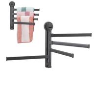 MUELODSIC Rotating Suction Cup Towel Rack with 4 Adjustable Bars, Strong Metal and Abs Construction, No Drill Wall Mounted Bathroom Towel Holder for Home Organisation and Bathroom Walls