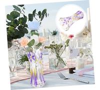 MUELODSIC Thickened Crystal Glass Flower Vase with Elegant Purple Gold Orchid Pattern Decorative Desktop Container for Flower Arrangement and Home Office Decor