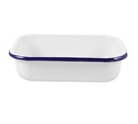 MUELODSIC White Rectangular Enamel Roasting Pan Blue Rim, Heat-Resistant Non-Stick Baking Tray for Oven Stove, Multifunctional Food Storage and Cooking Tray