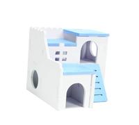 MUELODSIC Wooden Hamster Cottage Double Layer House Safe Natural Pet Hideout for Dwarf Hamsters Guinea Pigs with Play and Rest Space Blue