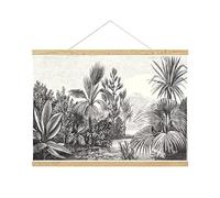 MUELOSY Vintage Jungle Wall Art: Large Canvas Print with Monochrome Palm Tree Design, Wood Frame and Ready-to-Hang Rope, Perfect Wall Decor for Living Room, Bedroom, Office, and More