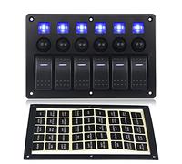 MUEOSI Blue 6 Gang Aluminum Alloy Manual 12V DC Waterproof Rocker Switch Panel with Lever Actuator