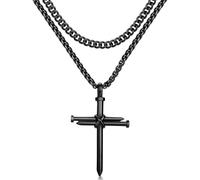 MUERDOU Cross Necklace for Men Cross Pendant STRENGTH Bible Verse Stainless Steel Necklace, Stainless Steel, cross necklace