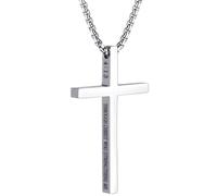 MUERDOU Cross Necklace for Men Cross Pendant STRENGTH Bible Verse Stainless Steel Necklace, Stainless Steel, cross necklace