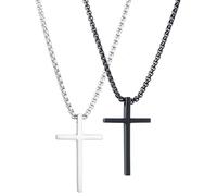 MUERDOU Cross Necklace for Men Cross Pendant STRENGTH Bible Verse Stainless Steel Necklace, Stainless Steel, cross necklace