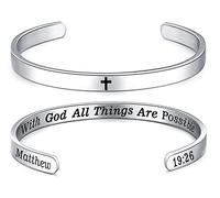 MUERDOU Inspirational Cuff Bracelet Bangle for Women Christian Bible Verse Bracelet Prayer Faith Religious Stainless Steel Bangle Gifts for Her, 6 inches, enamel, stainless-steel