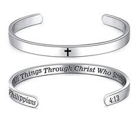 MUERDOU Inspirational Cuff Bracelet Bangle Jewellery for Women Christian Bible Verse Bracelet Prayer Faith Religious Stainless Steel Bangle Gifts for Her, enamel, stainless-steel
