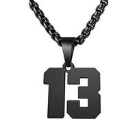 MUERDOU Number Necklace for Men Athletes Number Chain Stainless Steel Jersey Pendant Personalized Sports Jewelry Gift for Men Basketball Baseball Football, 1.5cm x 1.5mm (Pendant), Stainless Steel, No