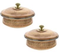 MUESO Premium Indian Dinnerware Set: Set of 2 Copper Tureens with Lids - 700ml Capacity | Elegant Serveware | Handcrafted Traditional Indian Serving Bowls | Ideal for Serving and Display, Orange
