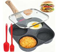 MUETKNYE Pancake Pan with Lid 4 Cup Egg Pans Nonstick Omelette Pan for Breakfast, Egg Sandwich, Hamburger, Pancake Suitable for Gas Stove & Induction Cookware