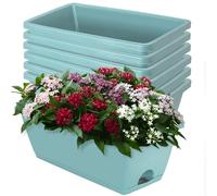 MUETKNYE Window Box Planter, 7 Pack Plastic Vegetable Flower Planters Boxes 17 Inches Rectangular Flower Pots with Saucers for Indoor Outdoor Garden, Patio, Home Decor (Sky Blue)