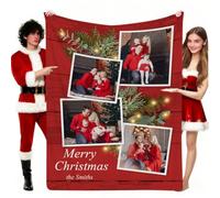 Muewent Custom Blanket with 4 Photos Pictures Text Gift for Birthday Christmas Valentine's Day to Adult Mom Dad Grandpa Grandma Friend Sister Besties, Personalized Photo Collage Blanket