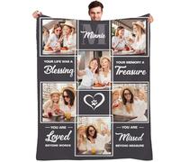 Muewent Personalized Blanket with 6 Photos Custom Throw Blanket Gift for Mom Dad Friends Wedding or Family Memory
