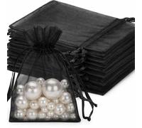 Muexoee 20 Pcs Black Organza Bags with Drawstring, 7×9 cm Small Organza Gift Bags, Mesh Jewellery Pouches Candy Bags for Wedding Favours, Christmas, Birthday, Holiday & Party Supplies