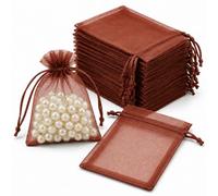 Muexoee 20 Pcs Coffee Organza Bags, 7x9cm Small Gift Favour Bags with Drawstring, Sheer Mesh Candy Pouches Jewellery Bags for Wedding Favours, Birthday, Christmas, Party Supplies