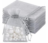 Muexoee 20 Pcs Gray Organza Bags with Drawstring, 7×9 cm Small Organza Gift Bags, Mesh Jewellery Pouches Candy Bags for Wedding Favours, Christmas, Birthday, Holiday & Party Supplies