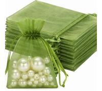 Muexoee 20 Pcs Green Organza Bags with Drawstring, 7×9 cm Small Organza Gift Bags, Mesh Jewellery Pouches Candy Bags for Wedding Favours, Christmas, Birthday, Holiday & Party Supplies