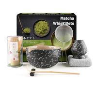 Muexoee 7 Pcs Matcha Set,Matcha Tea for Making Breakfast/Latte,Whisk Set and Bowl with All Accessories，Authentic Tea Ceremony，Black Spotted Bowl,Bamboo Stirrer