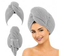 Muexoee Microfibre Hair Towel Wrap, 100x60cm Grey Waffle Hair Turban, Super Absorbent Quick Dry Hair Wrap Towel, Anti-Frizz Soft Microfibre Towel for Women Girls Curly Long Thick Wet Hair