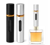 Muexoee Perfume Atomiser Refillable 8ml - 2 Pack Travel Perfume Bottle with Visible Window, Leak-Proof Fine Mist Spray, Bottom-Filling Portable Atomiser for Hand Luggage (Black & Silver)