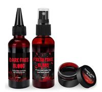 MUEZDUR Halloween Fake Blood Set 3PCS with 60ML Spray Blood, 60ML Gel Blood and 30ML Coagulated Gel Blood for Makeup, Special Effects, Vampire, Zombie, Cosplay (3 PCS)
