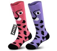 Muezna 2 Pairs Children's Merino Wool Ski Socks, Boys Girls Winter Thermal Socks Children's Socks Sports Socks Knee-High Warm Thick Skiing Skating Socks (OTC), 2 Pairs-Pink/Purple, 29-36