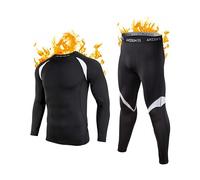 Muezna Men’s Long Johns Thermal Underwear Set, Top and Bottom Underwear Base Layer Soft Fleece Lined Black