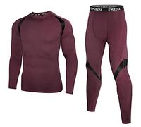 Muezna Men’s Long Johns Thermal Underwear Set, Top and Bottom Underwear Base Layer Soft Fleece Lined Burgundy