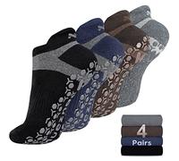 Muezna Men's Non-Slip Yoga Socks, Anti-Skid Pilates, Barre, Bikram Fitness Hospital Slipper Socks with Grips - Black - Shoe Size: 12-14